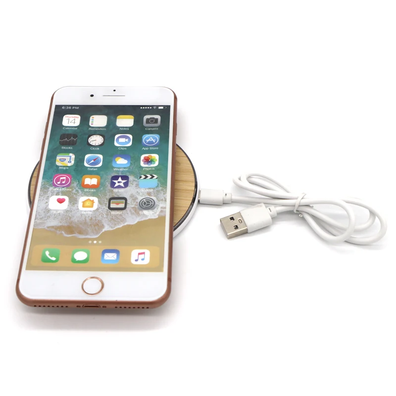 New Design 5W round Shape ABS and Bamboo Qi Wireless Phone Charger Innovative Chargers & Adapters Category