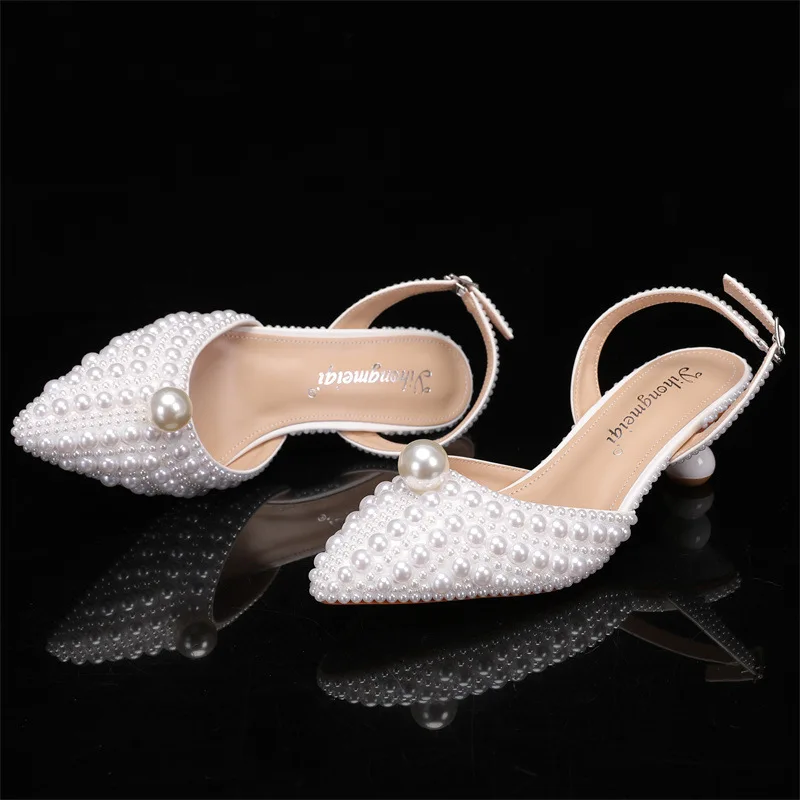2024 African White Pearl Bridal Wedding Purse Set Pointed Toe Party Evening short heel Shoes With Matching Clutch Bags