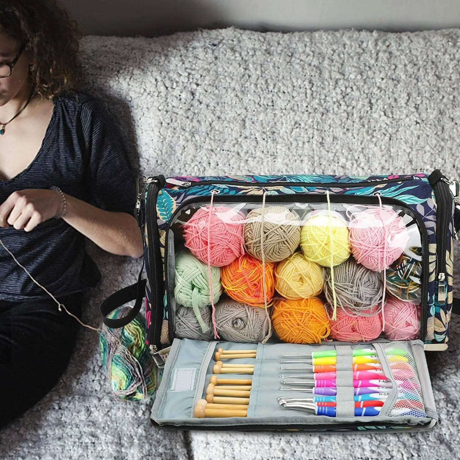 Custom Waterproof Travel Portable Crochet Knitted Needles Tote Yarn Bag Waterproof Knitting Silk Kits Sewing Tool Storage Bag