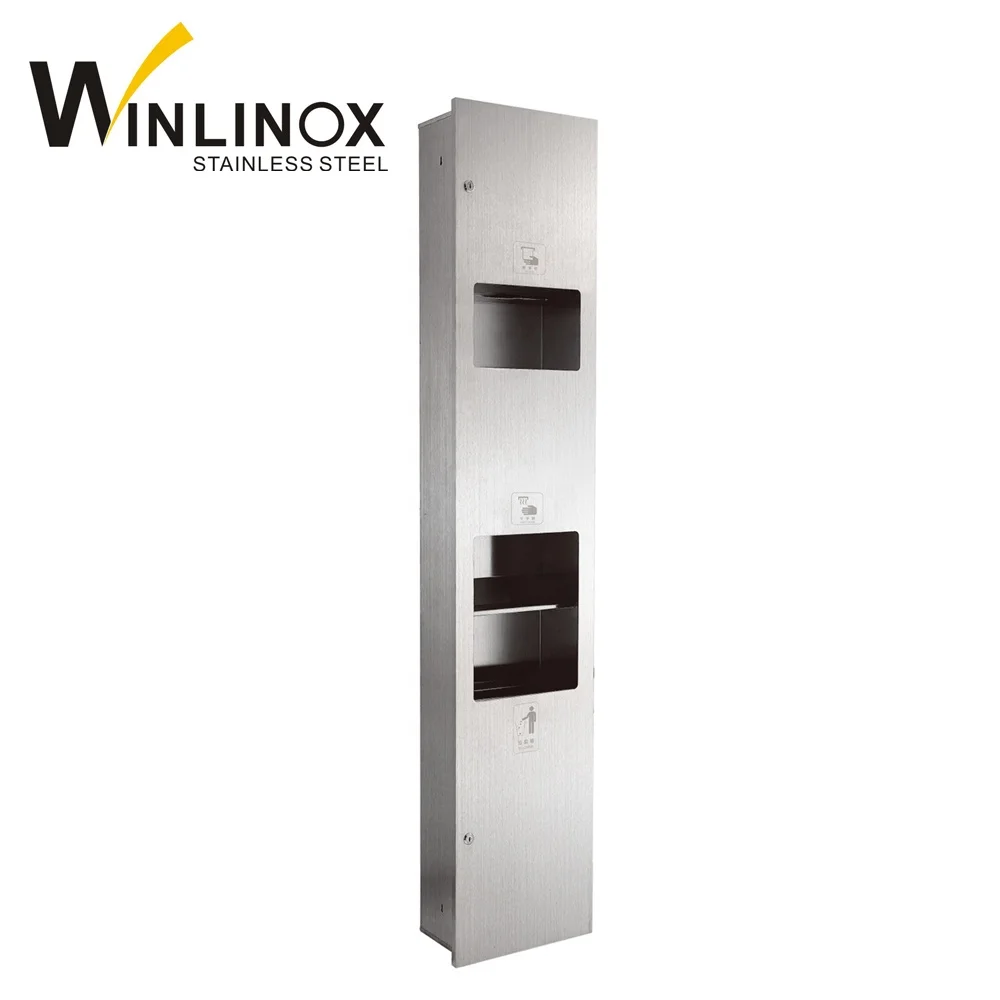 Bathroom recessed metal toilet paper dispenser hand dryer rubbish bin