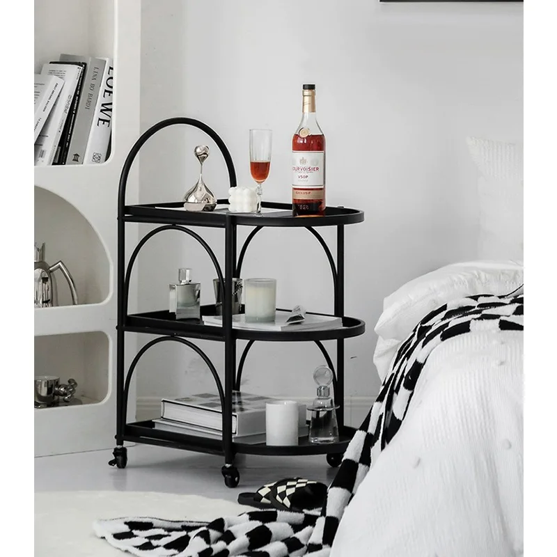 European Black Iron Household 3 Tiers Storage Trolley Removable Storage Rack Organizer With Wheels Storage Organizer
