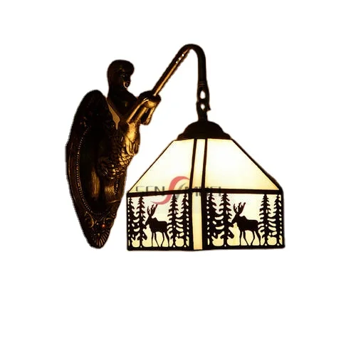 Factory Wholesale Custom Stained Glass Hand Welded Tiffany Style Wall Lights Retro Decorative Sconces