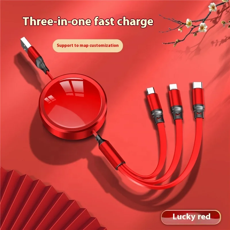 2024 High Quality Retractable 3 in1 Charging Cable USB-C Micro USB for Phone