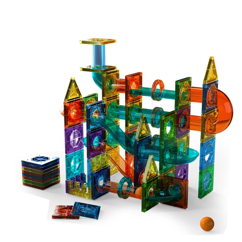 Wholesale magnetic tiles kids toys slide toy with ball  euducation  stem magnet blocks puzzle toys with CPC