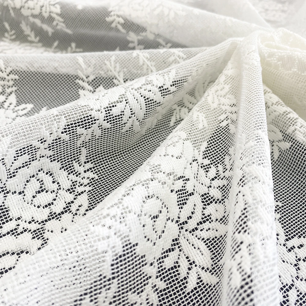 Factory wholesale customization bedroom living room flower pattern polyester jacquard sheer curtains fabric rolls