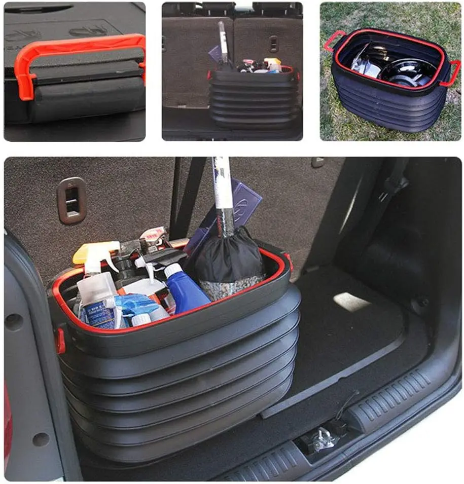 37L Large volume square wash bucket telescopic trash  bin waterproof car garbage can car organizers in car foldable wash bucket