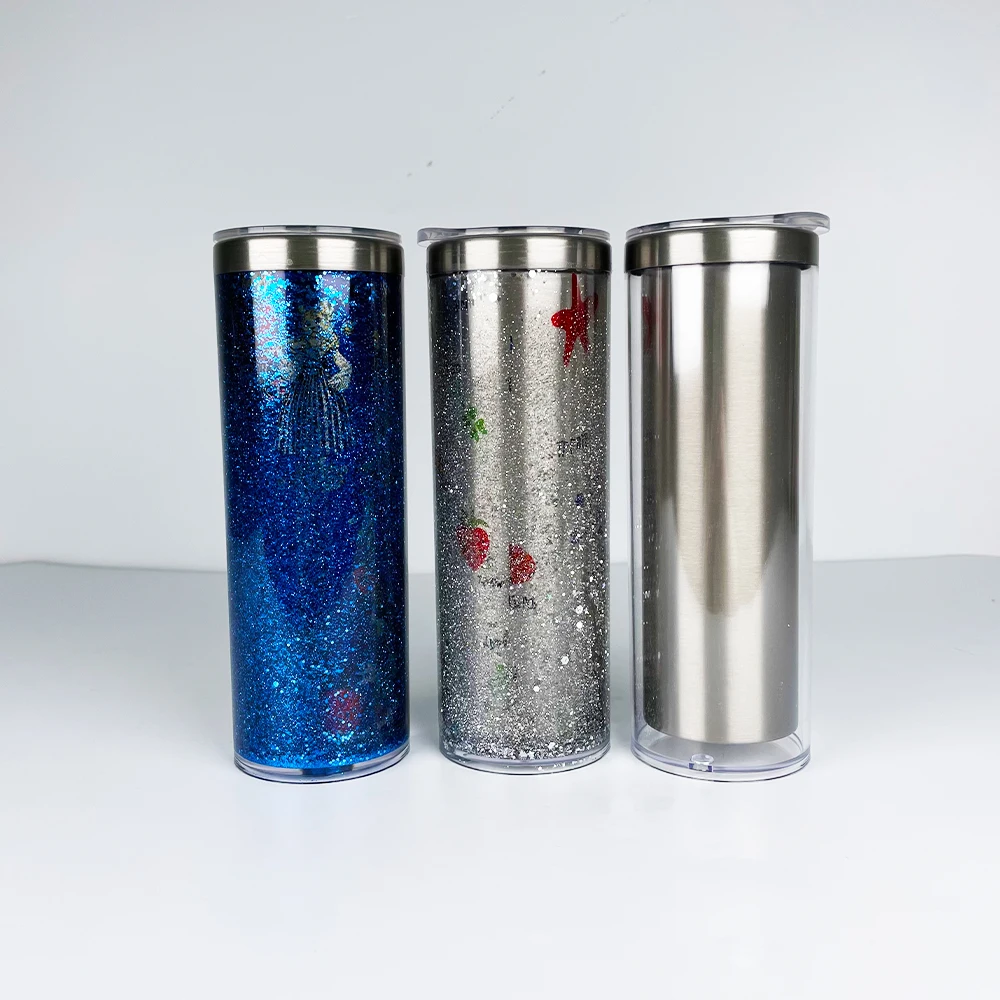 USA Warehouse 20oz White Sublimation Blanks DIY Glitter Snow Globe 304 Stainless Steel Straight Tumbler Storyboard
