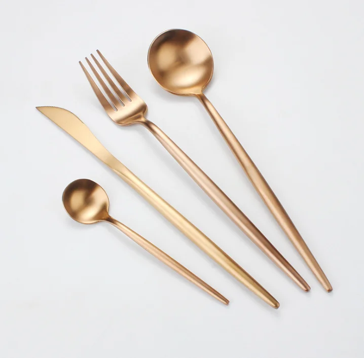 Luxury wedding inox golden flatware set stylish gold stainless steel knife fork and spoon flatware stainless steel cutlery