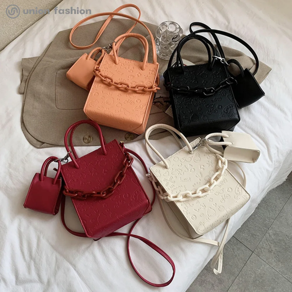 Fashion Summer Acrylic Chain Custom Logo Large Shoulder Tote Bags Purses Handbags