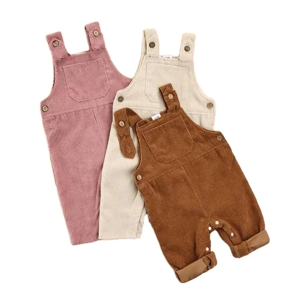 Custom neutral baby and kids spring solid corduroy overall with adjustable button dungarees for baby