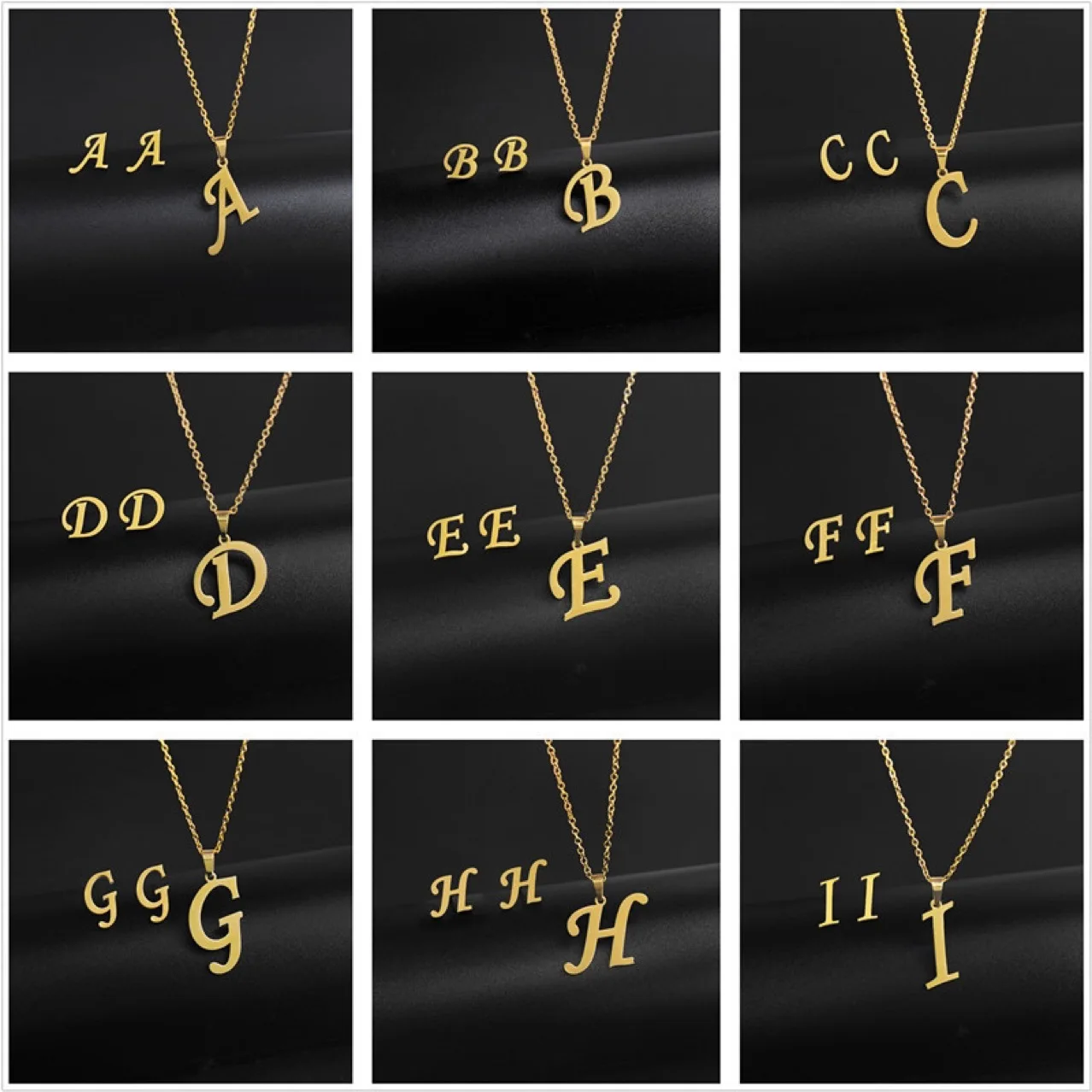 18 K Gold English letters A to Z Stainless Steel Pendant Clavicle Chain Necklace Earring Set
