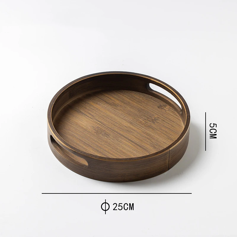 Large Round Black Walnut Wood Ottoman Tray with Handles, Serve Tea, Coffee, Classic Wooden Circular Decorative Serving Tray