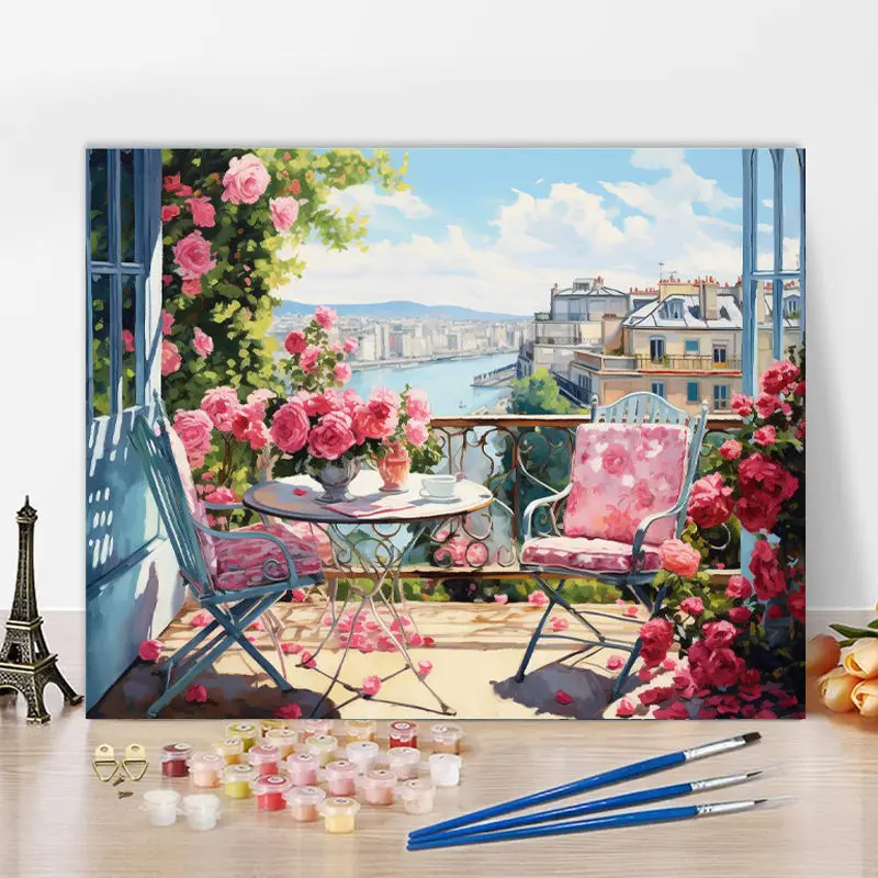 Wholesale Custom Painting by Numbers Kit Landscape Canvas with Flowers Decoration Painting