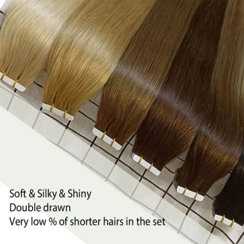 European Russian Double Tape Hair Extensions Raw Cuticle Aligned Virgin Remy Tape Hair Extensions Human Hair
