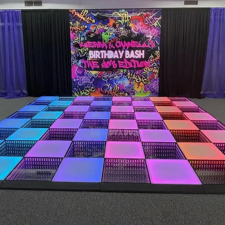 Professional remote DMX LED 3D mirror dance floor for event disco track dance tile wedding Christmas birthday party