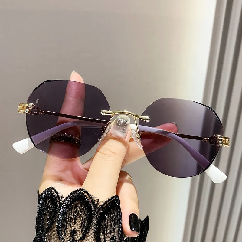 photochromic lens anti blue light computer anti reflet solid gold grey metal round rimless women 2024 gray photo glasses
