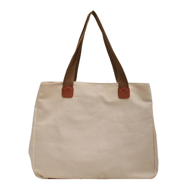 Customize Hand Made Canvas Shoulder Bags Heavy Duty Tote Reusable Grocery Shopping Bags Cotton