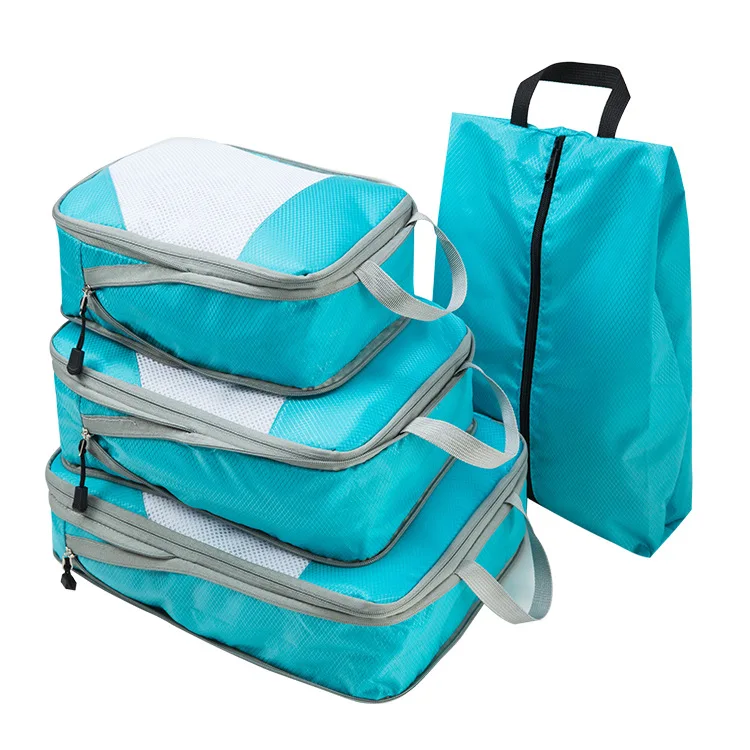 Wholesale Promotional Custom Logo Travel Luggage Organizers Shoe Clothes Mesh Storage Bags Compression Packing Cubes Set
