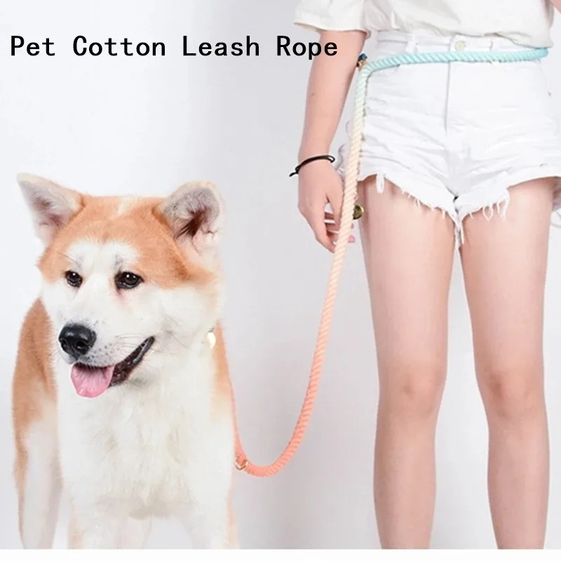 Wholesale Gradient Color Large Pet Leashes Pet Outdoor Walking Training Rope Handmade Braided Cotton Dog Leash