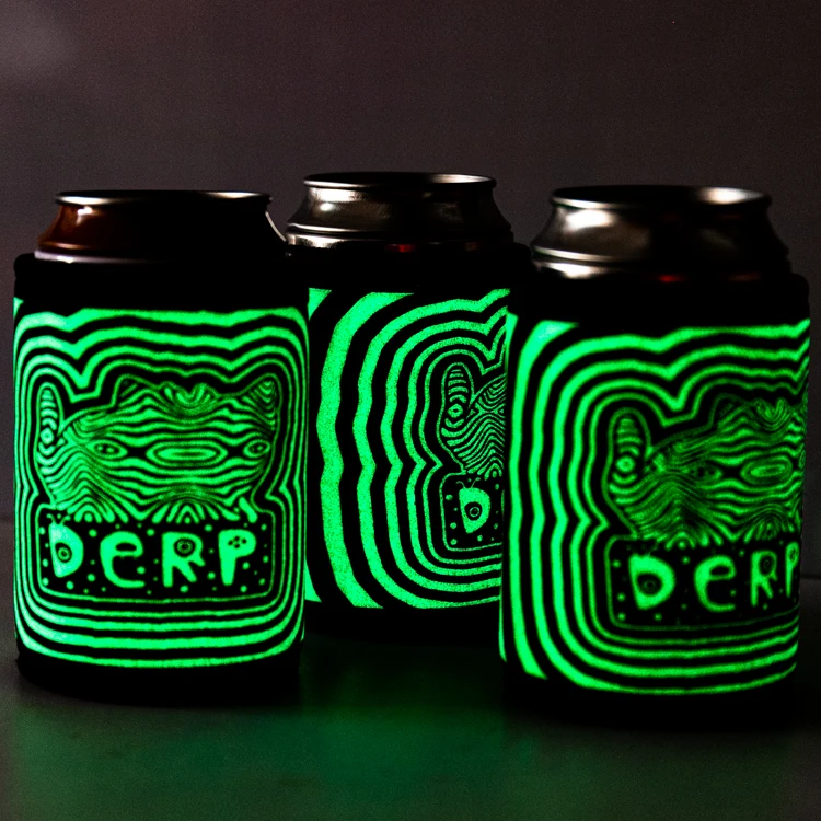 Custom wholesale neoprene insulated stubby holder glowing luminous glitter can cooler holder bottle case cover