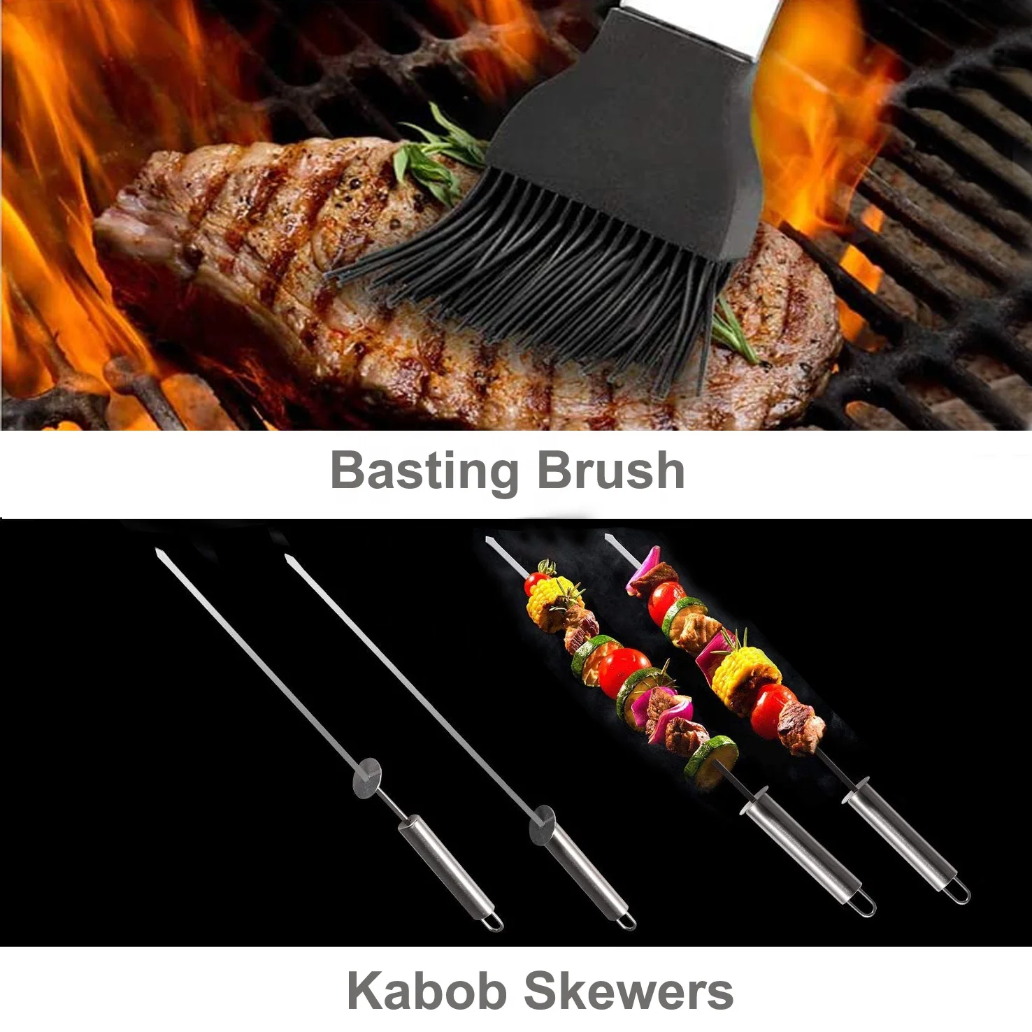 
E-PIN Heavy duty stainless steel grill tools in case for outdoor cooking camping grilling smoking barbecue set 