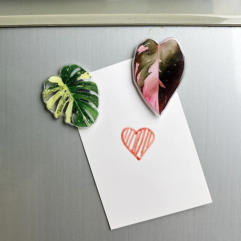 Plant leaf acrylic fridge magnets Simulation of pink Princess leaves high quality glue dropping process
