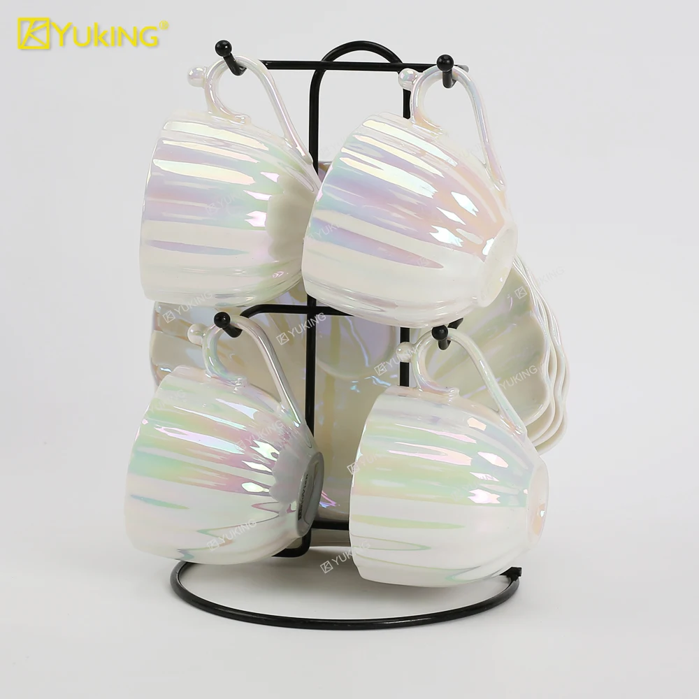 Pearl shell color coffee cup European creative coffee cup saucer Ceramic cup Gift ins Afternoon tea set Tea kitchenware Dinner p