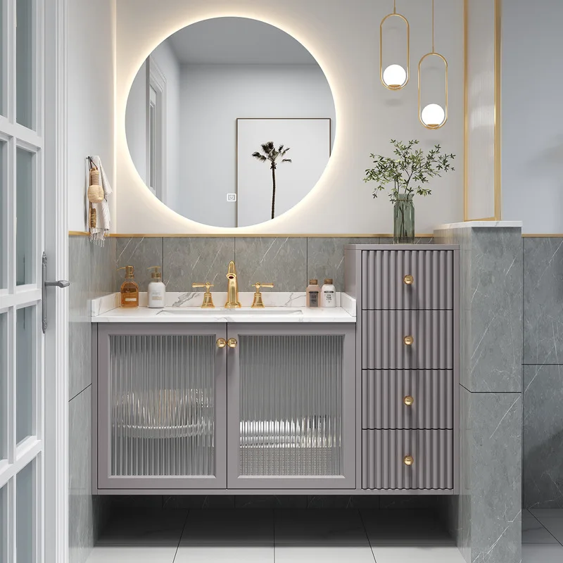 Custom floating bathroom cabinets vanity modern design size 30/34/36/42 inch with sinks in wood or stainless steel
