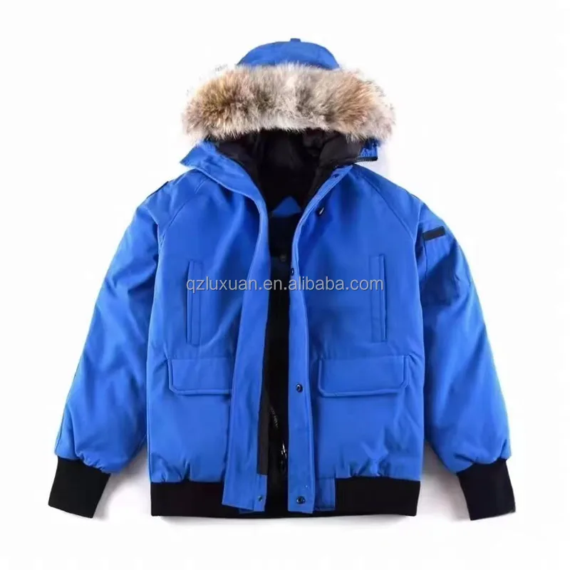 Canada hot casual outdoor down jacket for men high weight goose down stuffed Wolf hair hooded men short winter down coat
