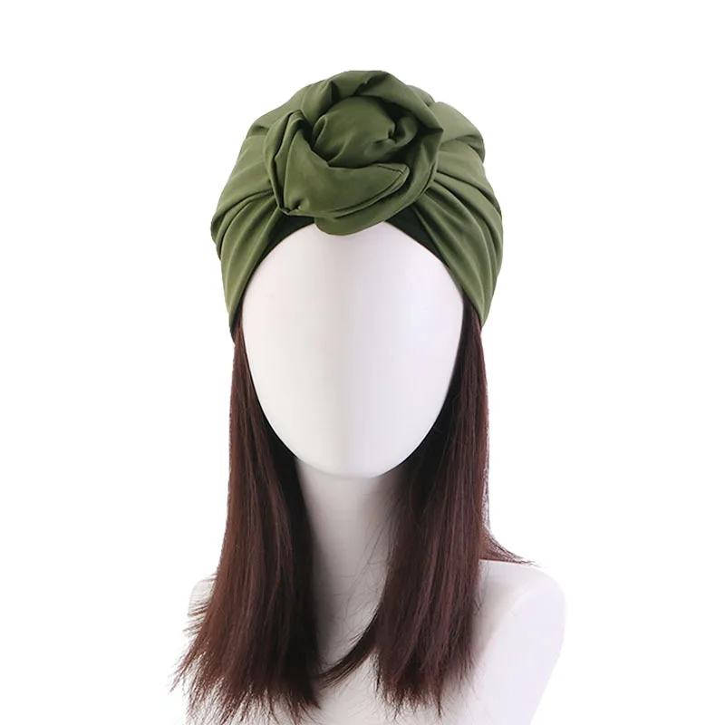 Elastic Twist Turban Hats Solid Color Turban Flower Head Scarf Hat Cap Cotton Vintage Sleeping Turban Cap