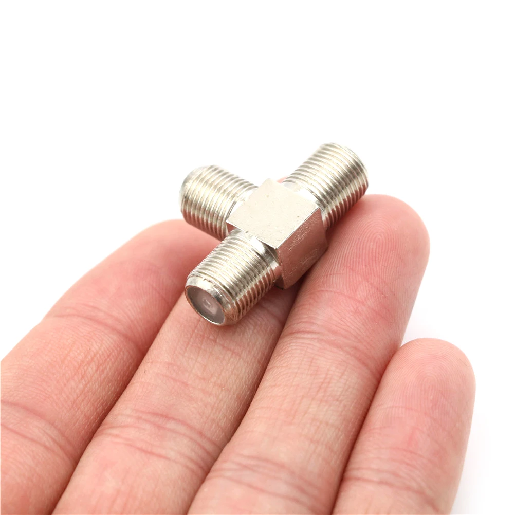 F Female to 2 F female Jack Triple T RF Adapter Connector 3 Way Splitter