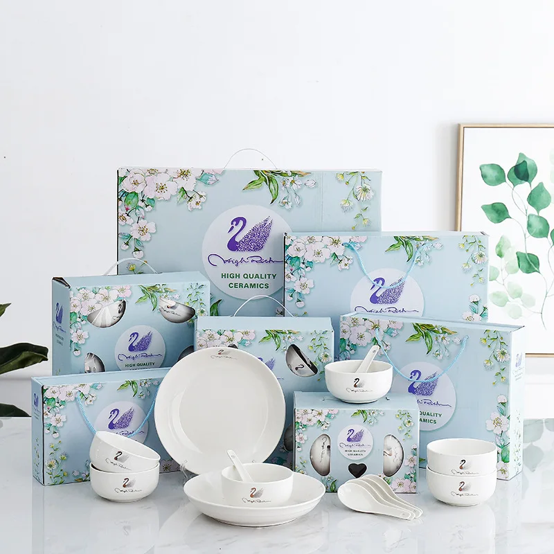 Kitchen Ware Luxury Tableware Khaki White Color Glaze Gold Cutlery Bowls Set Porcelain Dinner Set Plate Ceramic Dinnerware Set