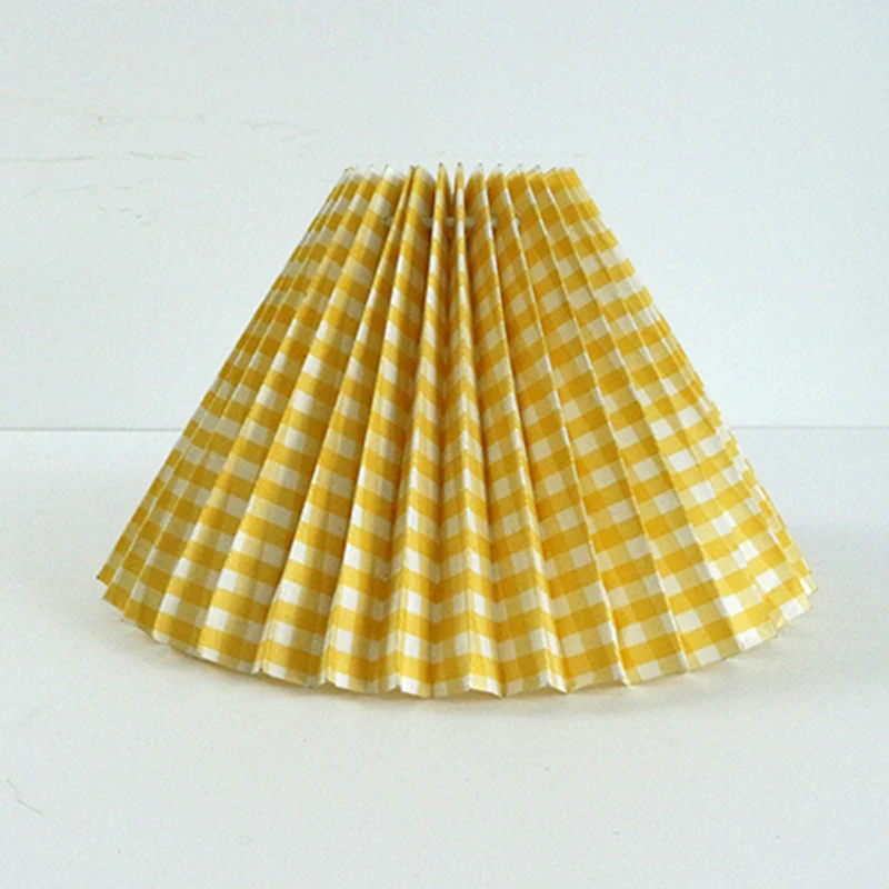 Hot Sale Small Yellow Tartan Plaid Fabric Pleated Lampshade Gathered Fabric Table Lamp Shades