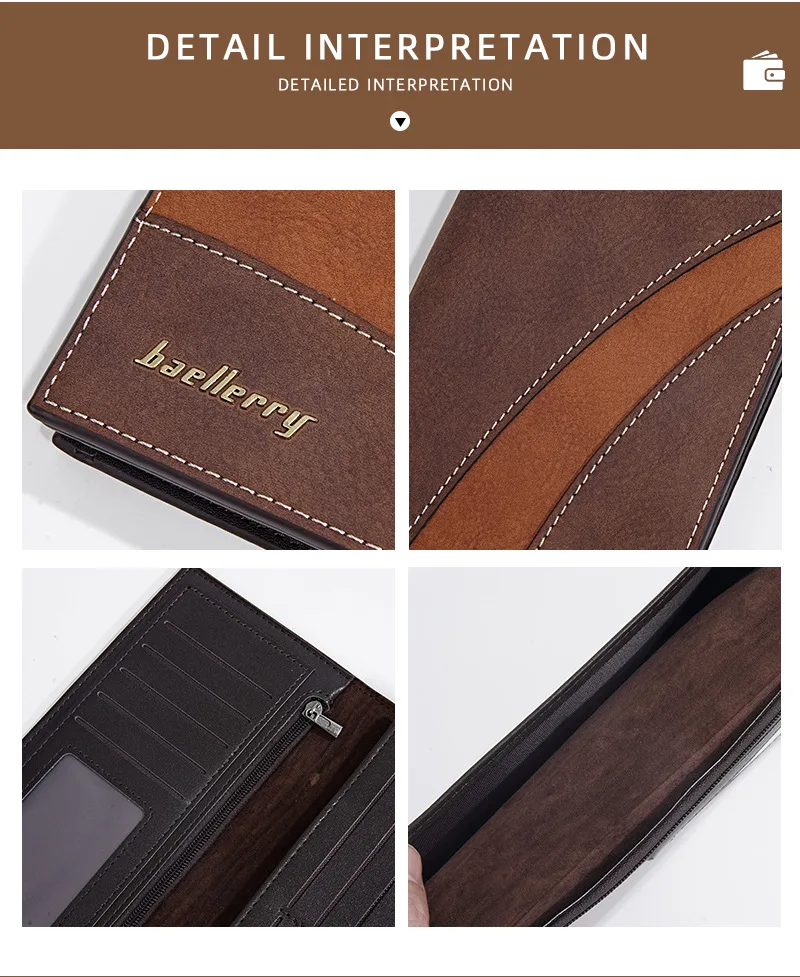 wholesale baellerry mens slim wallet with card holder bifold zipper coin purse long wallet card slots wallets billetera cuero