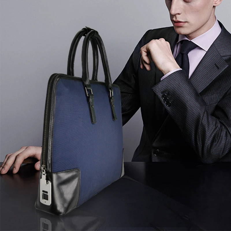 Fipilock Fingerprint Bag Purses and Handbags Guangzhou Genuine Leather Man Clutch Bag Zipper Fingerprint Laptop Hand Bag Men