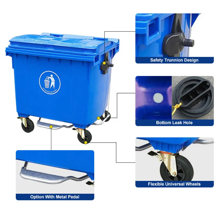 Outdoor Mobile Garbage Container Recycle Bin Trash Can 120/240/360/660/1100 Liter Euro Plastic Waste Bin On Wheels