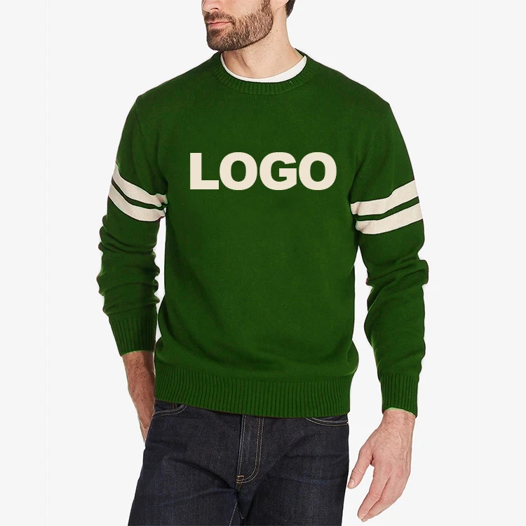 OEM Vintage old fashion Mens sweater Knitwear Pullover striped sleeve College sport letterman jumper intarsia sweater sueter