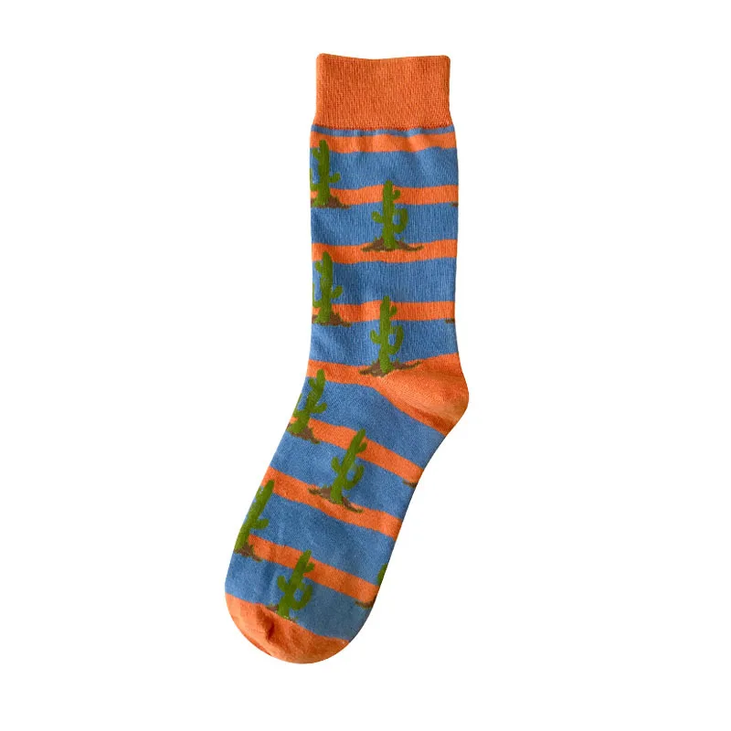 Custom fashion design Flamingo cactus pattern cotton crew socks men happy socks