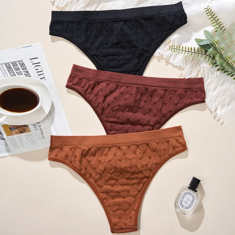 Custom High Waist Plus Size Soft Solid Heart Jacquard Comfy Stretchy Breathable Seamless Cotton Women Underwear Panties