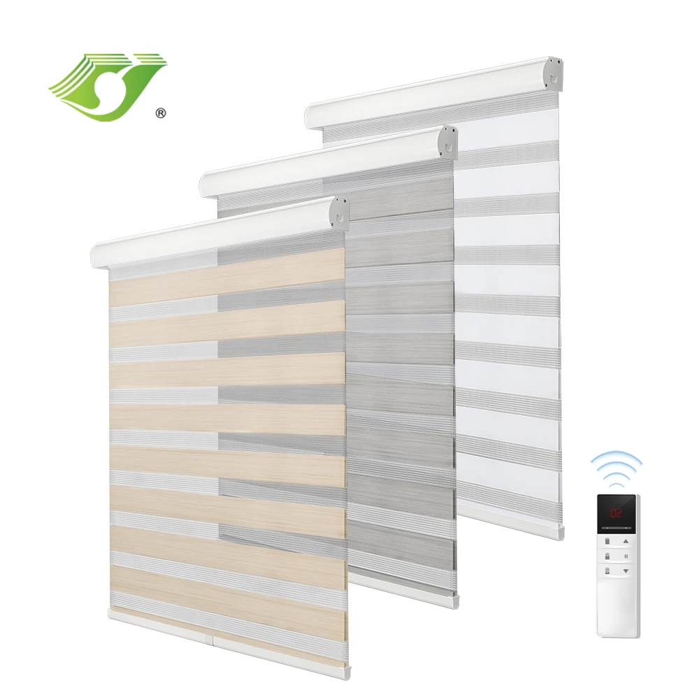 Blackout Roller Shades Alexa Tuya wifi Controlled Home Alexa smart automatic blind zebra motorized zebra roller blind