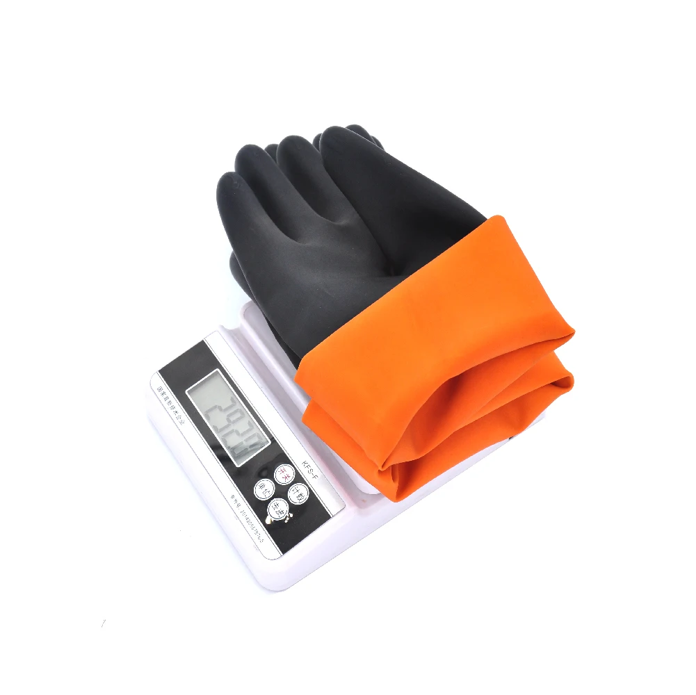 290g industrial latex rubber working gloves latex long sleeve black and orange