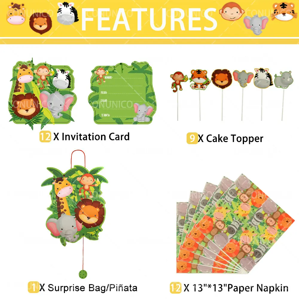 
New Jungle Safari Animals Theme Party Supplies Hanging Swirls Decoration For Kids Birthday Party Eco-friendly Disposable 