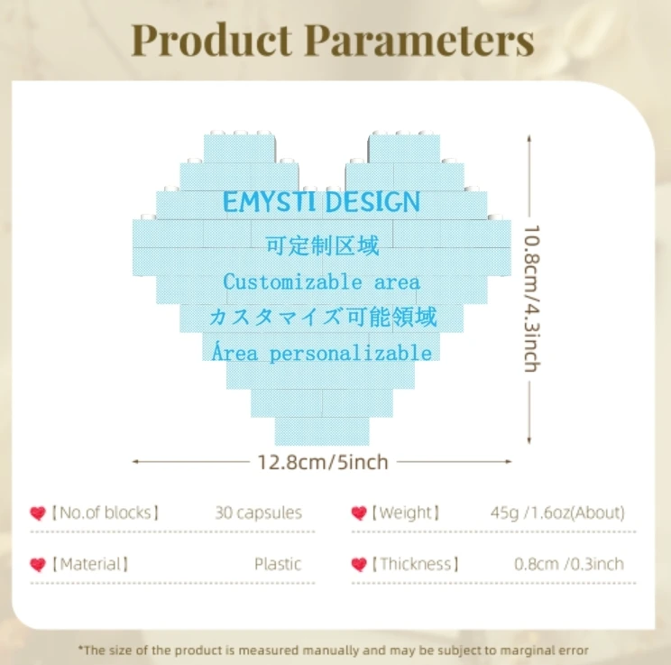 Plastic Toy Custom Photo Heart Shaped Building Blocks Puzzle DIY Brick Square Shape Kids Game Puzzles customized