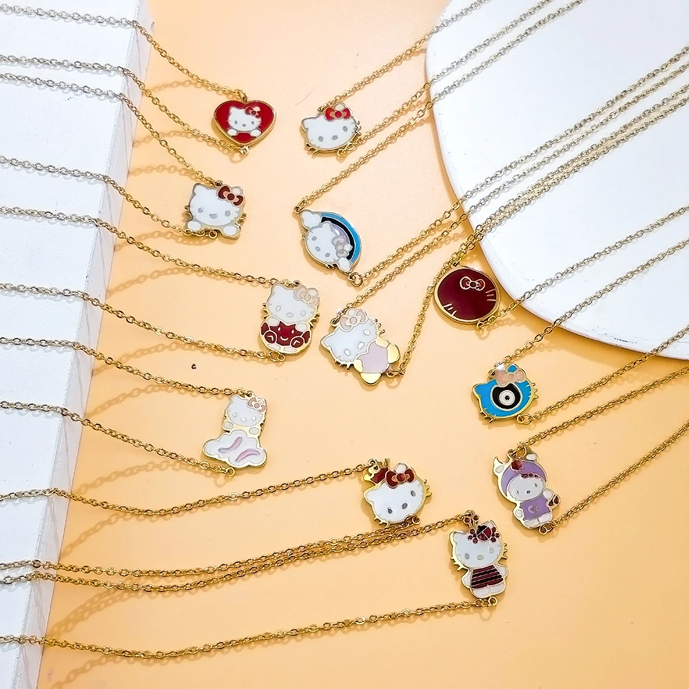 Japanese and Korean cute cat necklace student friend graduation gift cartoon titanium steel pendant