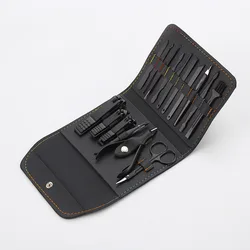 16Pcs High Quality Black Nail Scissors Grooming Kit Professional Manicure & Pedicure Set