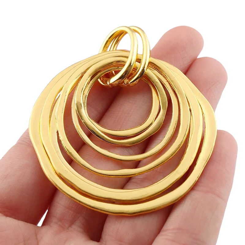 Gold Plated Boho Large Open Hollow Circles Charms Pendants For Necklace Jewelry Making Findings 70x55mm