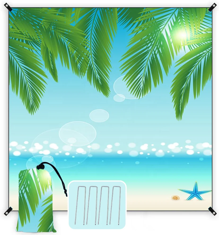 Extra Large Waterproof Picnic Blanket with Storage Bag and Metal Pegs Sand Proof Beach Mat Foldable Picnic Mat