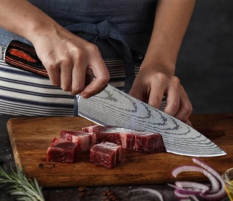 Набор супер острых кухонных ножей шеф-повара из дамасской стали с ручкой из сандалового дерева
