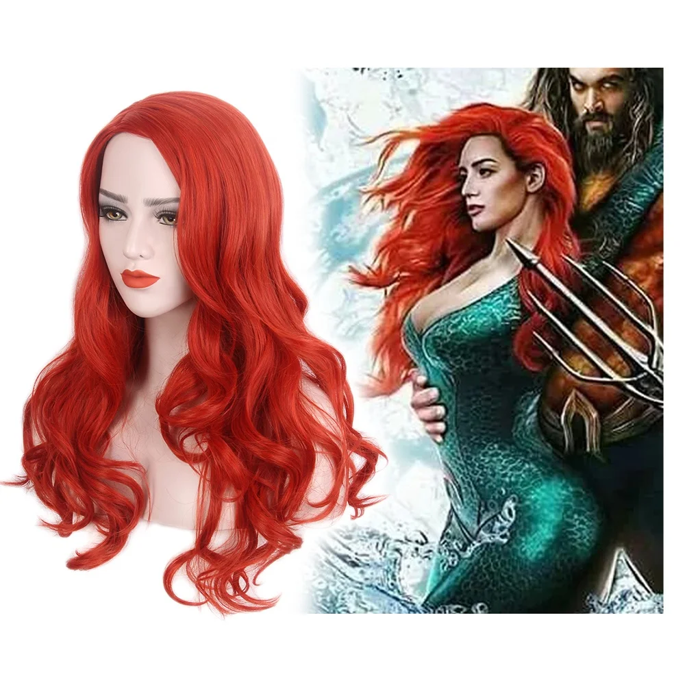 Парик ST Fantasy из фильма Aquaman, 26 дюймов, длинный волнистый красный парик Mera, синтетический, аниме, косплей, красный парик