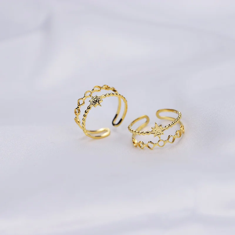 New Fashion Customized Jewelry 18K Gold Plated Stainless Steel Double Layer Finger Ring For Women